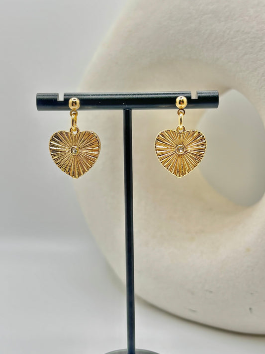 Sunburst Hearts Stud Earrings - 14K Gold Plated