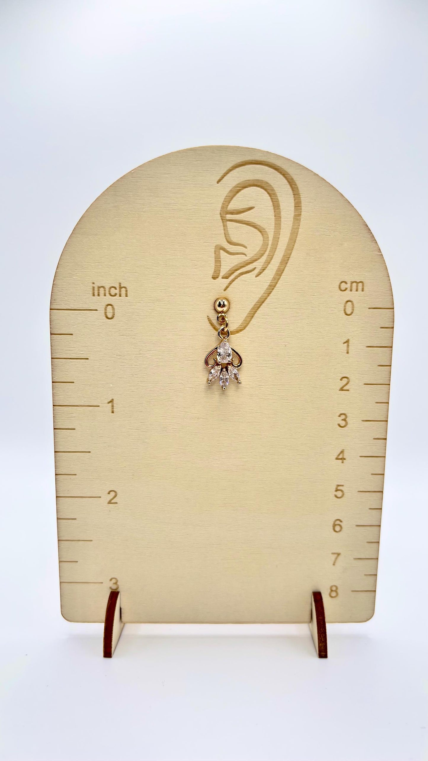 Small Dainty Gold Feather Leaf Teardrop Marquise Cut Cubic Zirconia Charm Stud Earrings